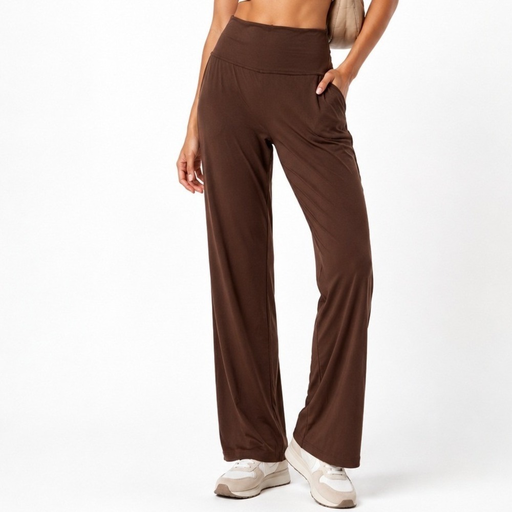 Lily Lotus Brown Flare Yoga Pants High Waist Cotton Stretch Small Made in USA